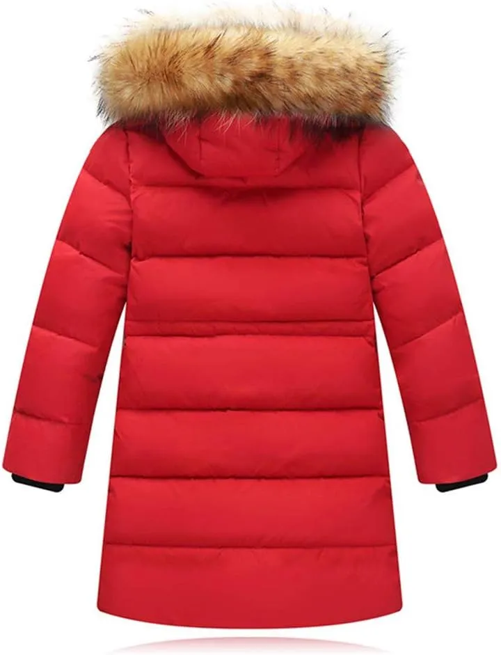 Kids Boys Girls Winter Coat Warm Parka Jacket with Fur Hood Padded Overcoat 6M-4T