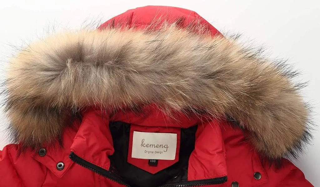 Kids Boys Girls Winter Coat Warm Parka Jacket with Fur Hood Padded Overcoat 6M-4T