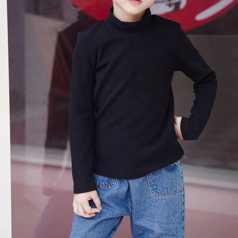 KISBINI Turtleneck Tshirt Cotton Long Sleeve Shirt Unisex Boys Girls Tees Tops