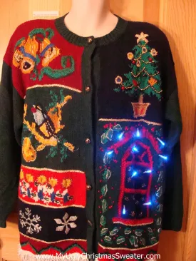 Light Up Ugly Xmas Sweater 80s Bling Tree and Ivy
