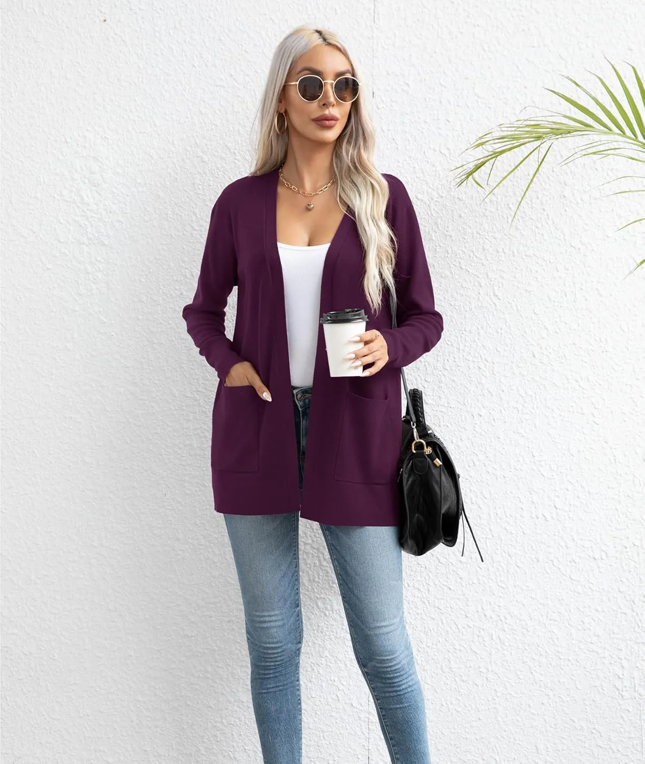 LILBETTER Womens Casual Lightweight Long Sleeve Open Front Cardigan Sweaters with Pockets