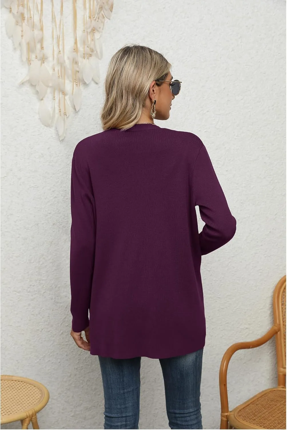 LILBETTER Womens Casual Lightweight Long Sleeve Open Front Cardigan Sweaters with Pockets