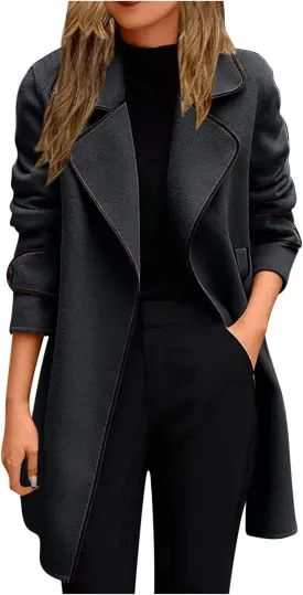 Long Trench Coat for Women Elegant Single Breasted Pea Coat Winter Warm Wool Blend Oversized Pea Coat with Pockets