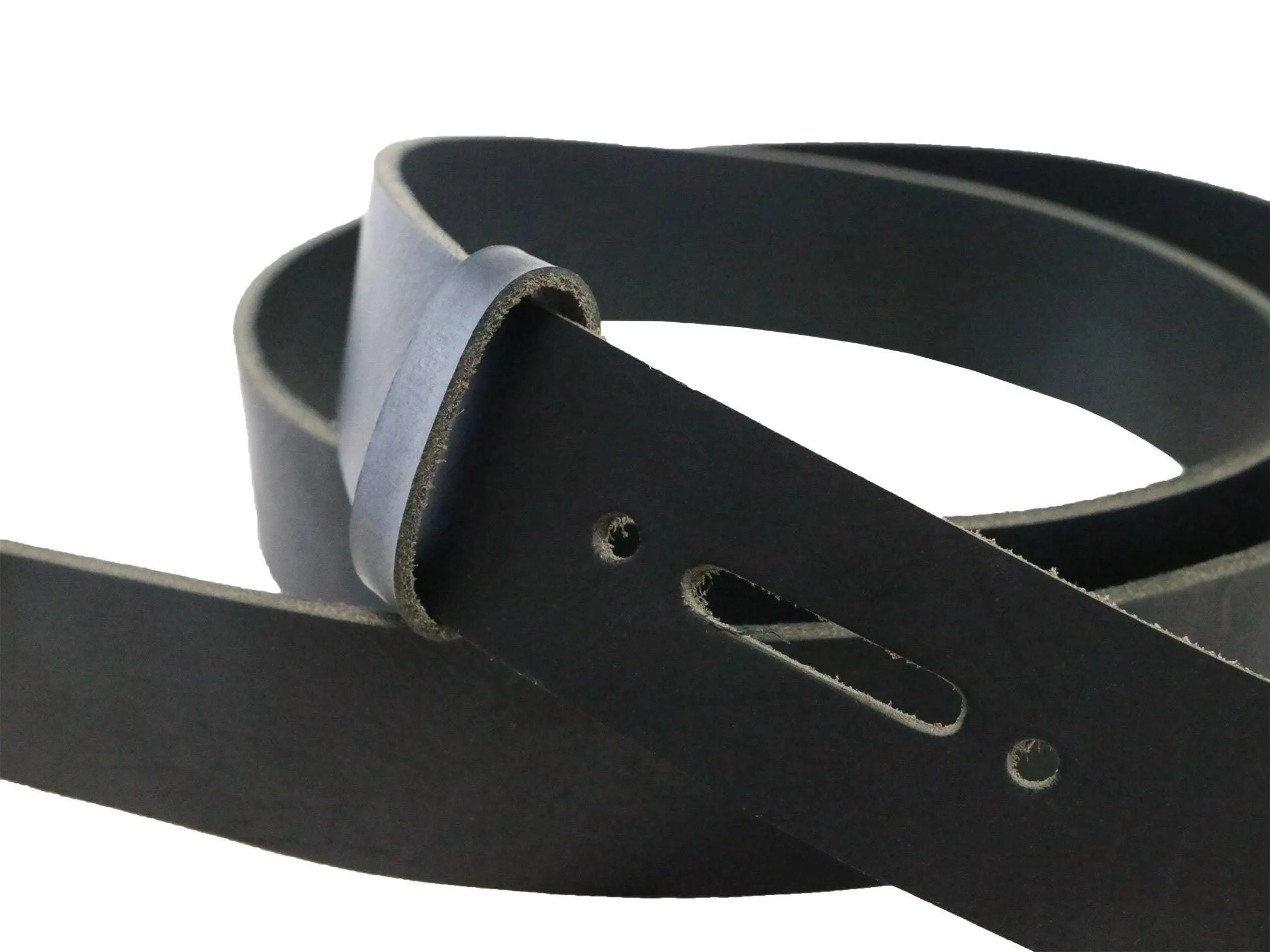 Matte Black West Tan Buffalo Leather Belt Blank With Matching Keeper, 48"-60"  Length