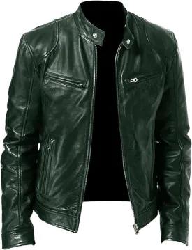 Men Slim Fit Motorcyle Leather Jacket Zip-Up Windbreaker Leather Jackets Lightweight PU Vintage Biker Coat