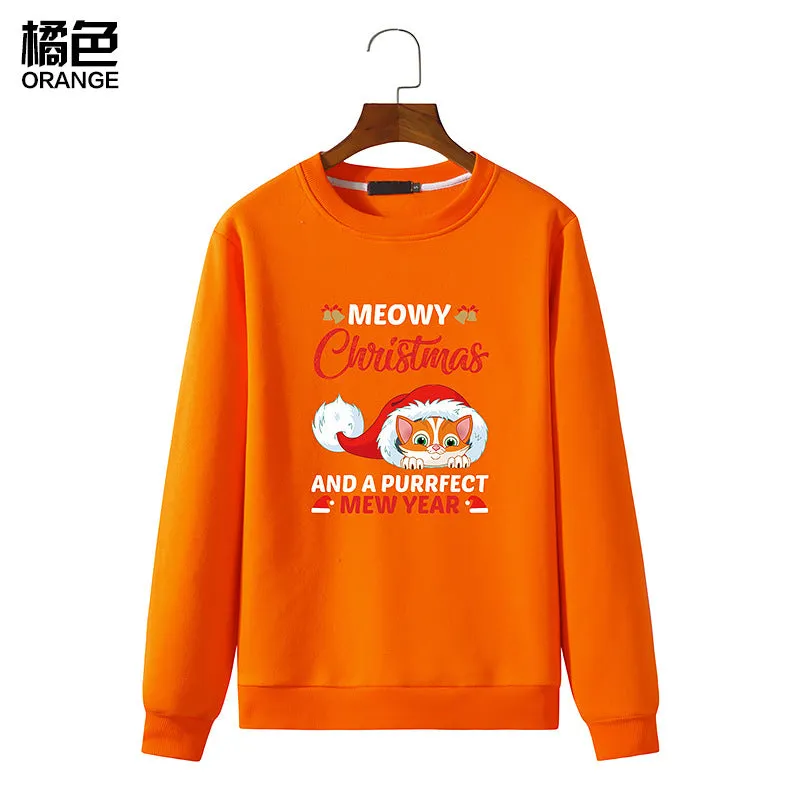 Men's Christmas Cat Print Round Neck Long Sleeve Sweatshirt