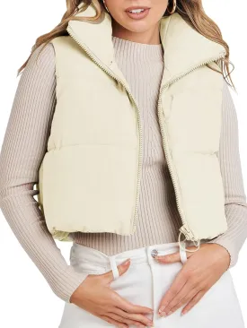 MEROKEETY Women's Crop Puffer Vest Lightweight Stand Collar Sleeveless Zip Up Padded Gilet Coat