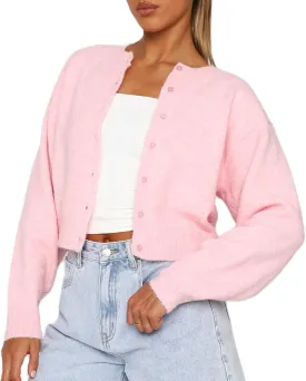 NUFIWI Women Y2k Knit Crop Cardigan Button Down Open Front Lightweight Shrug Sweater Long Sleeve Knitted Cropped Outwear