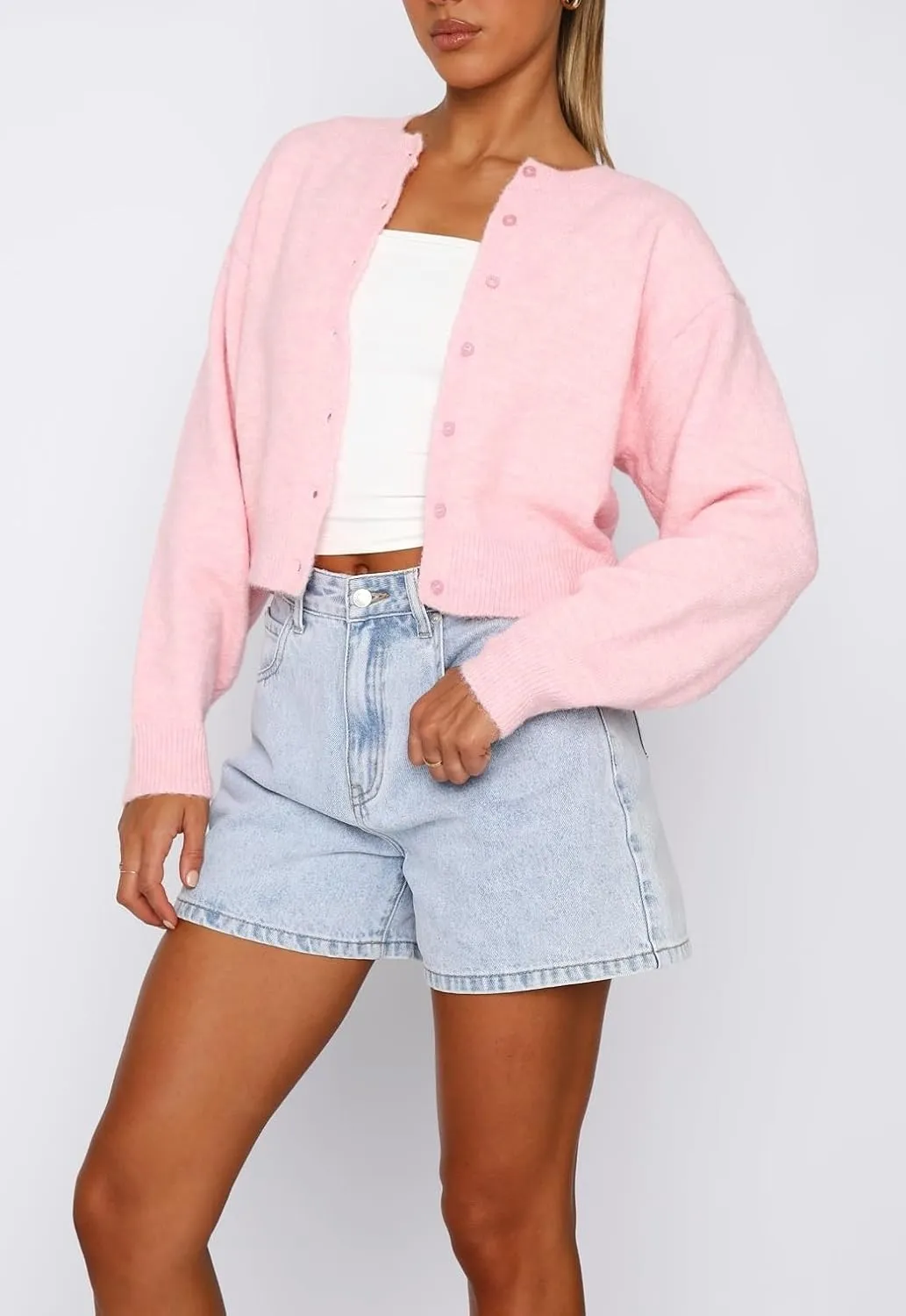 NUFIWI Women Y2k Knit Crop Cardigan Button Down Open Front Lightweight Shrug Sweater Long Sleeve Knitted Cropped Outwear