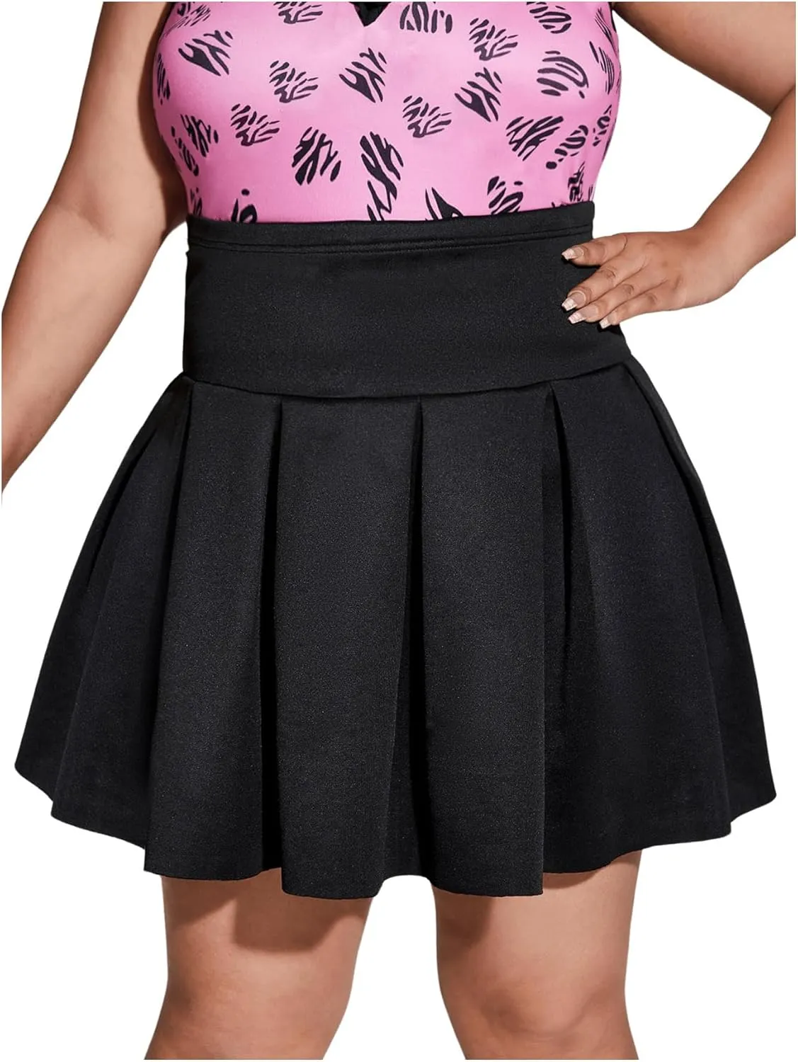 OYOANGLE Women's Plus Size Pleated Skater Skirt High Waist Tennis Sport Mini Flared Skirt