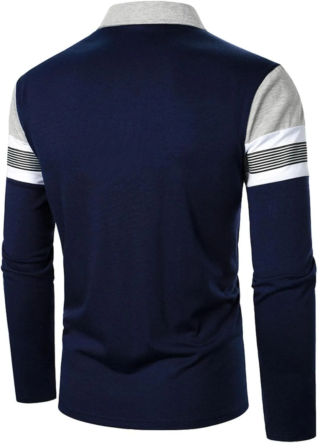 Plaid Stitching Polo Shirt for Men Casual Long Sleeve Fashion Zipper Golf Blouse Turn Down Collar Slim Fit Tops