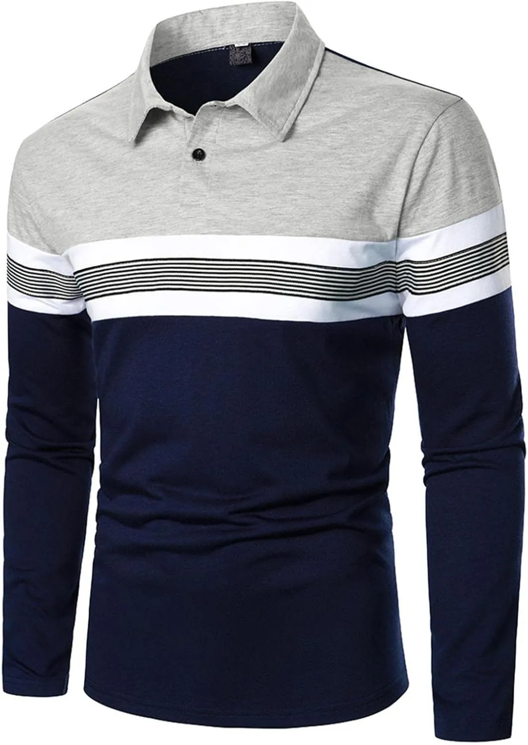 Plaid Stitching Polo Shirt for Men Casual Long Sleeve Fashion Zipper Golf Blouse Turn Down Collar Slim Fit Tops