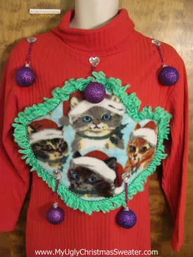 Red Festive Cats Ugly Christmas Sweater Party Dress Size M