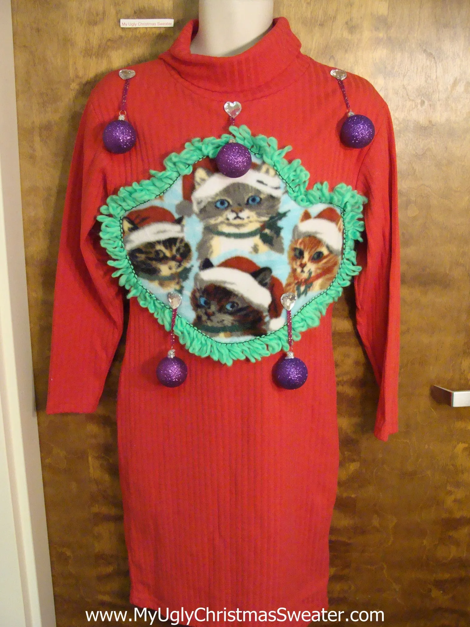 Red Festive Cats Ugly Christmas Sweater Party Dress Size M