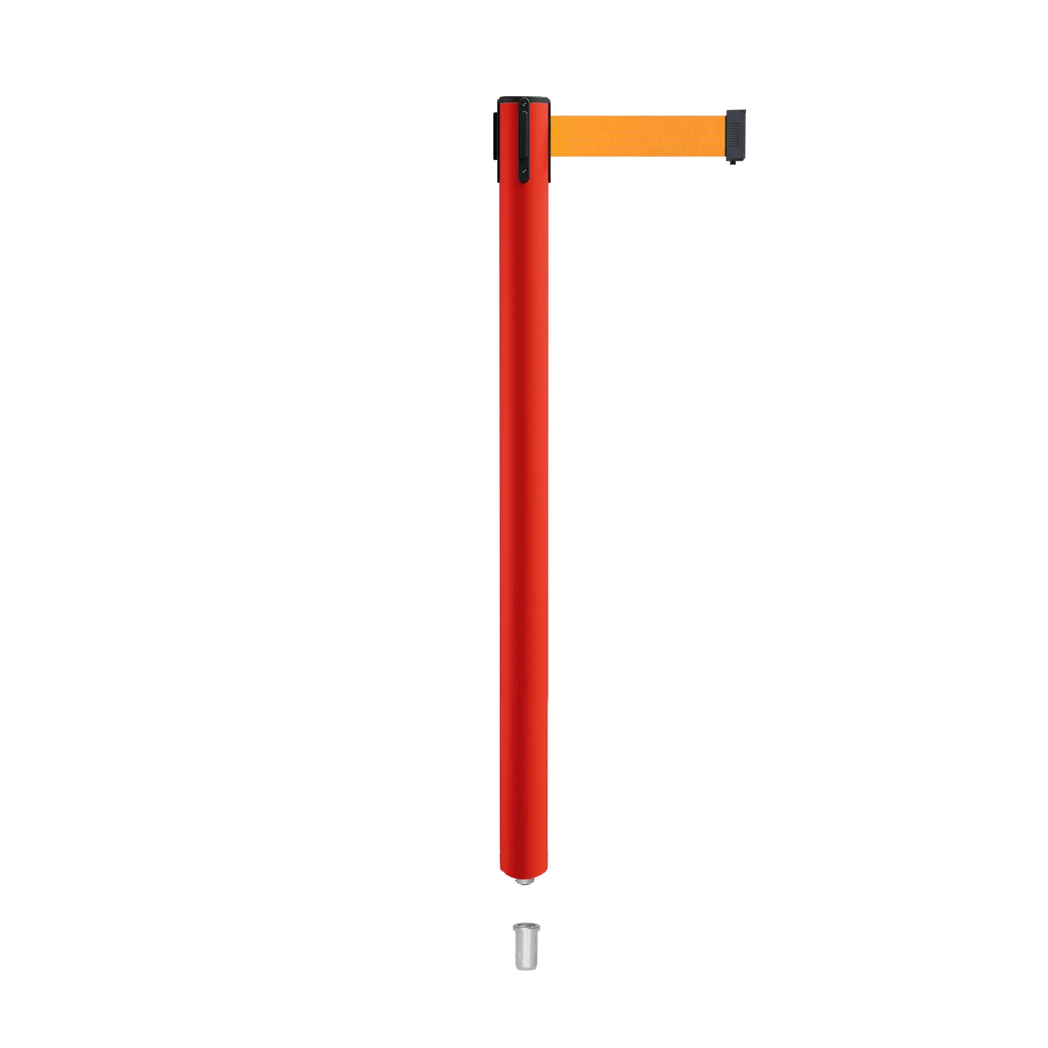 Retractable Belt Barrier Stanchion, Mini Socket Base, Red Post, 13 ft Belt - Montour Line MSX630SK