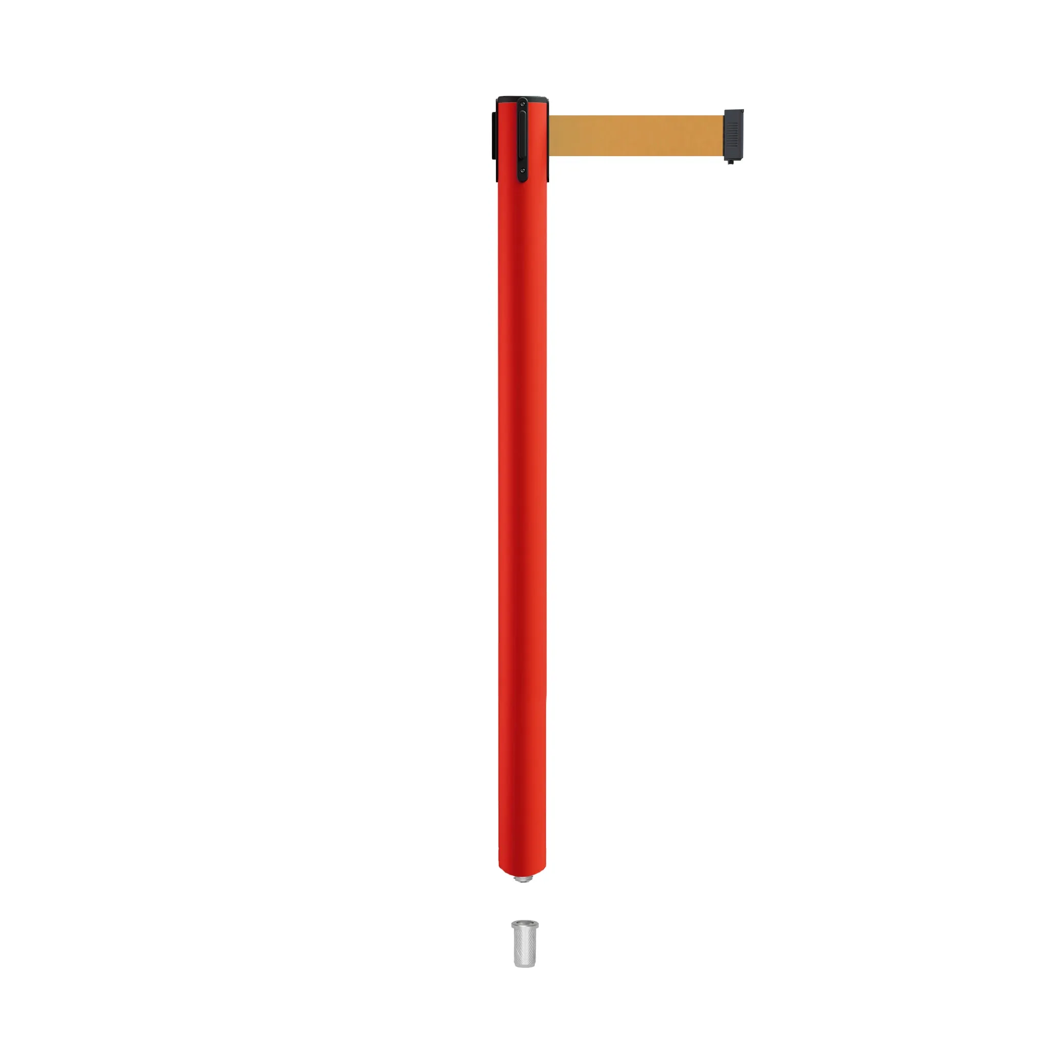 Retractable Belt Barrier Stanchion, Mini Socket Base, Red Post, 13 ft Belt - Montour Line MSX630SK
