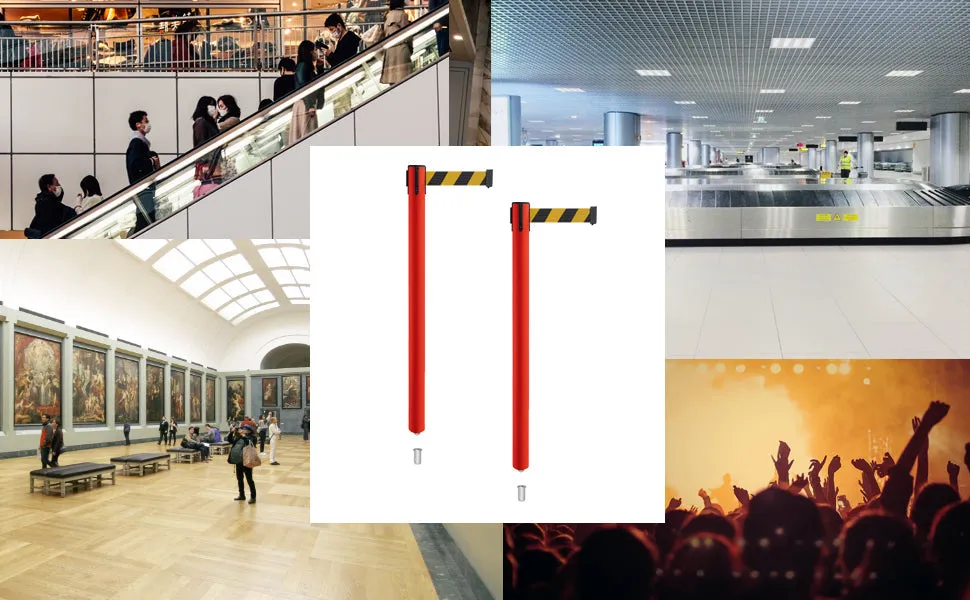 Retractable Belt Barrier Stanchion, Mini Socket Base, Red Post, 13 ft Belt - Montour Line MSX630SK