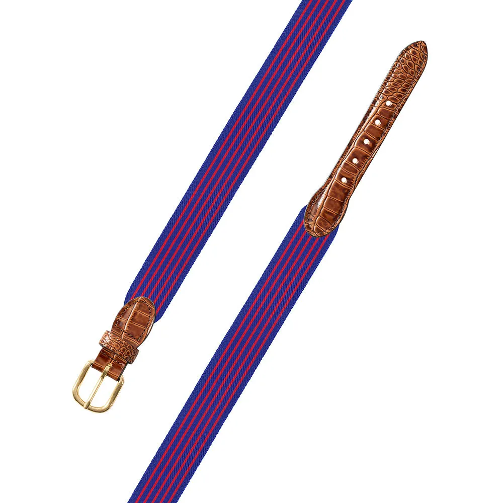 Royal Blue & Red Grosgrain Ribbon Leather Tab Belt