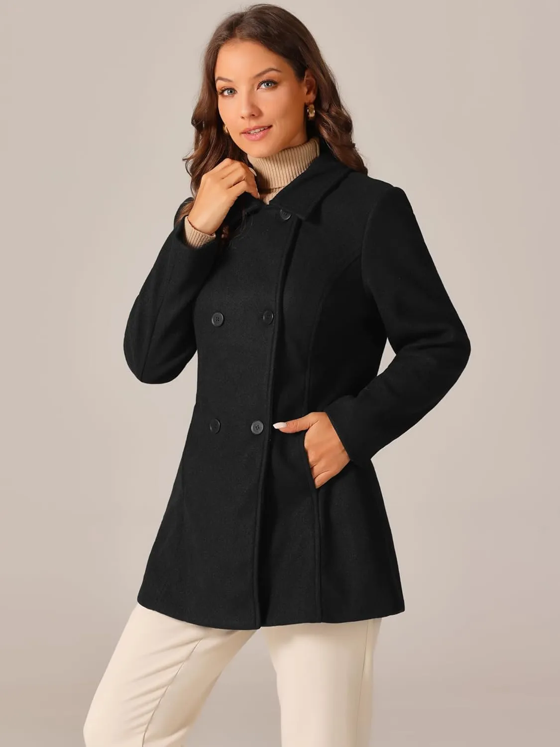 Seta T Women's Long Sleeves Peacoat Double Breasted Button Outerwear Winter Coat
