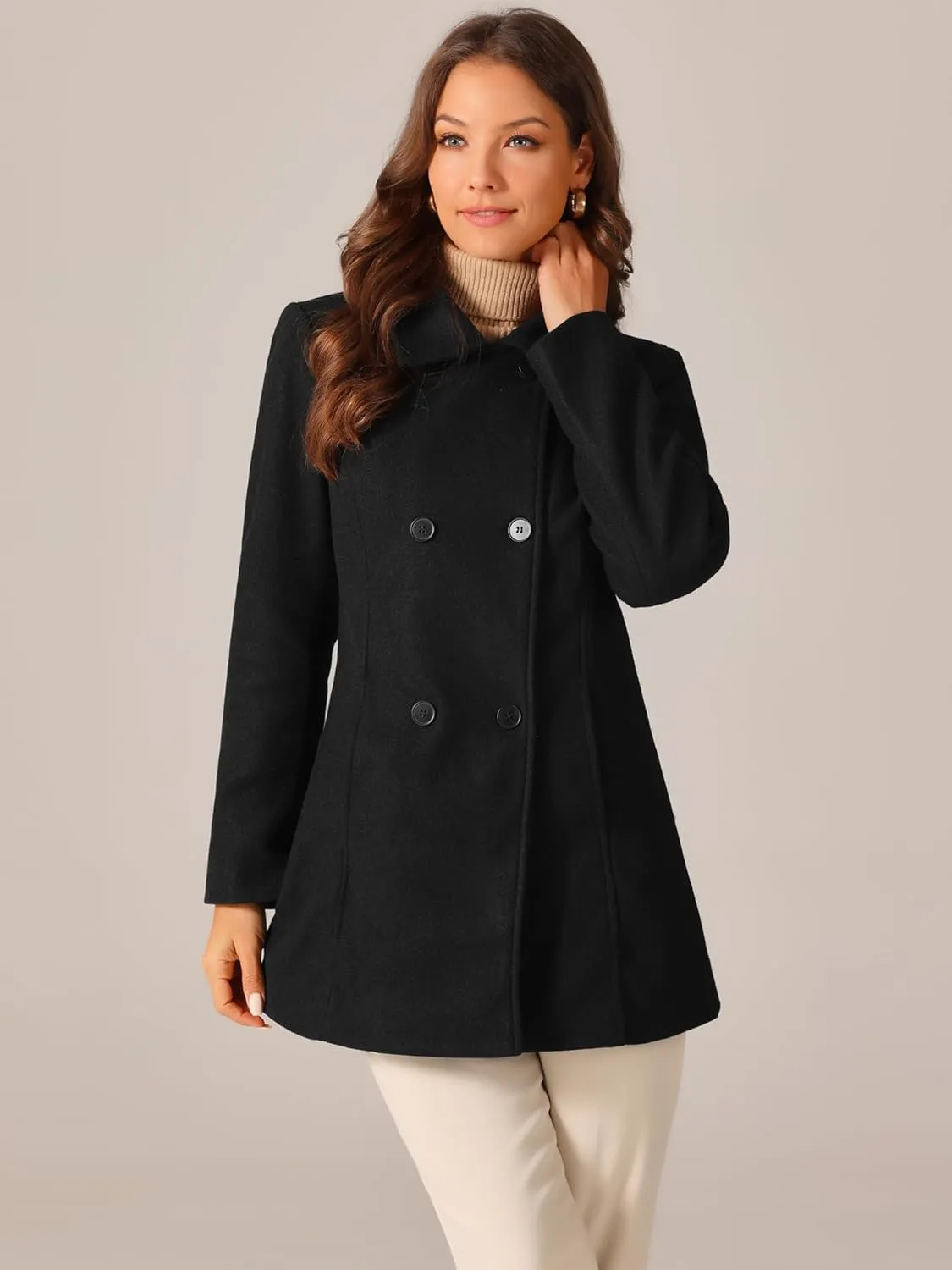 Seta T Women's Long Sleeves Peacoat Double Breasted Button Outerwear Winter Coat