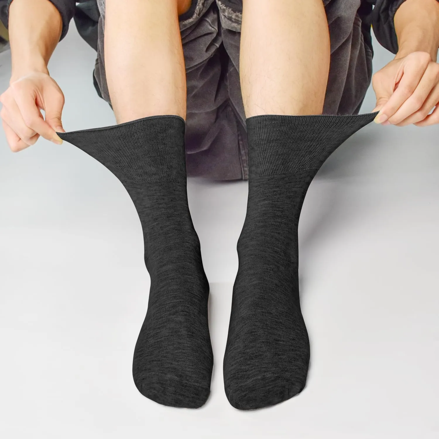 SkiBeaut Diabetic Crew Socks for Men, 8 Pairs Loose Cuff Mid-Calf Socks for Pregnant Women Elderly