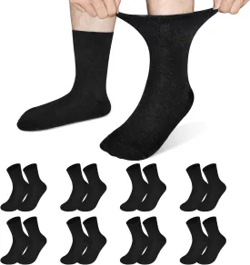 SkiBeaut Diabetic Crew Socks for Men, 8 Pairs Loose Cuff Mid-Calf Socks for Pregnant Women Elderly