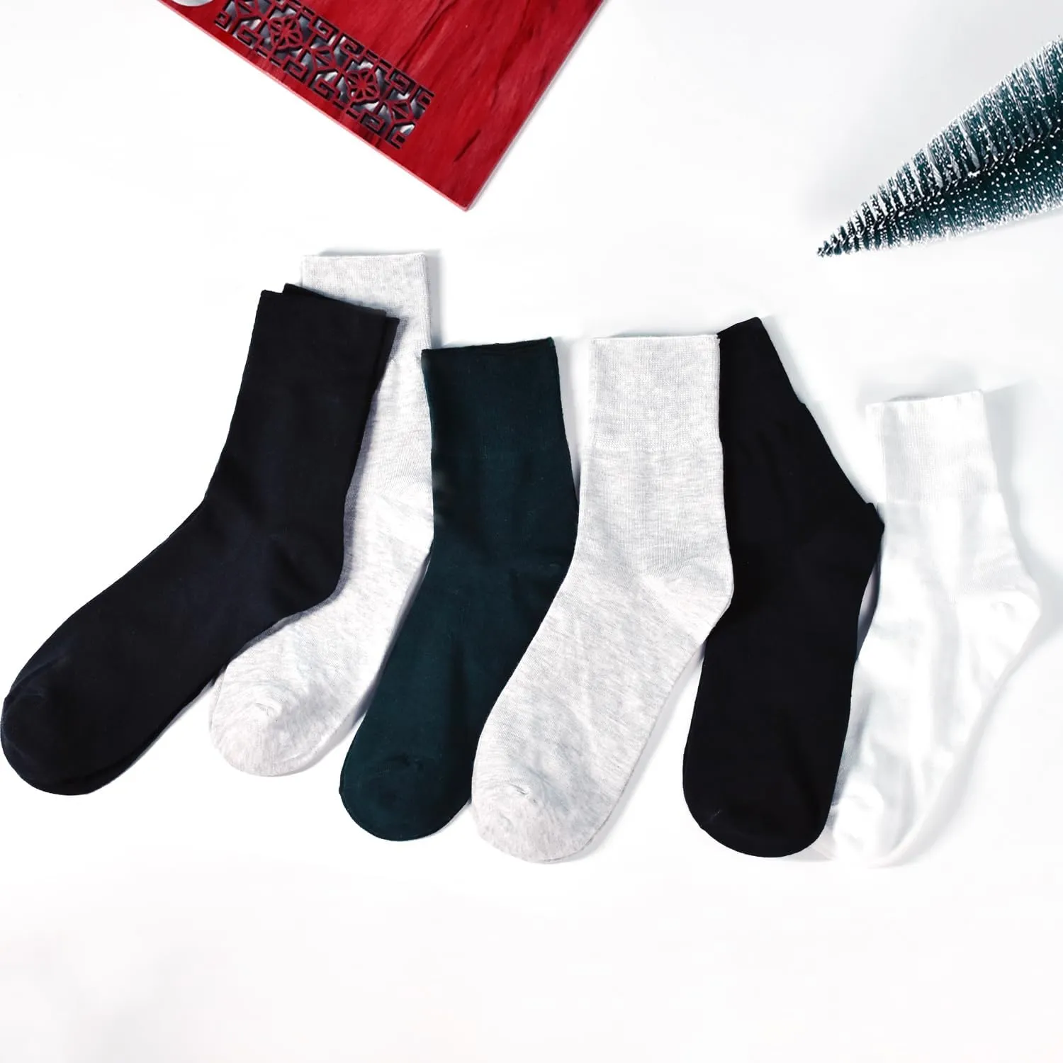 SkiBeaut Diabetic Crew Socks for Men, 8 Pairs Loose Cuff Mid-Calf Socks for Pregnant Women Elderly