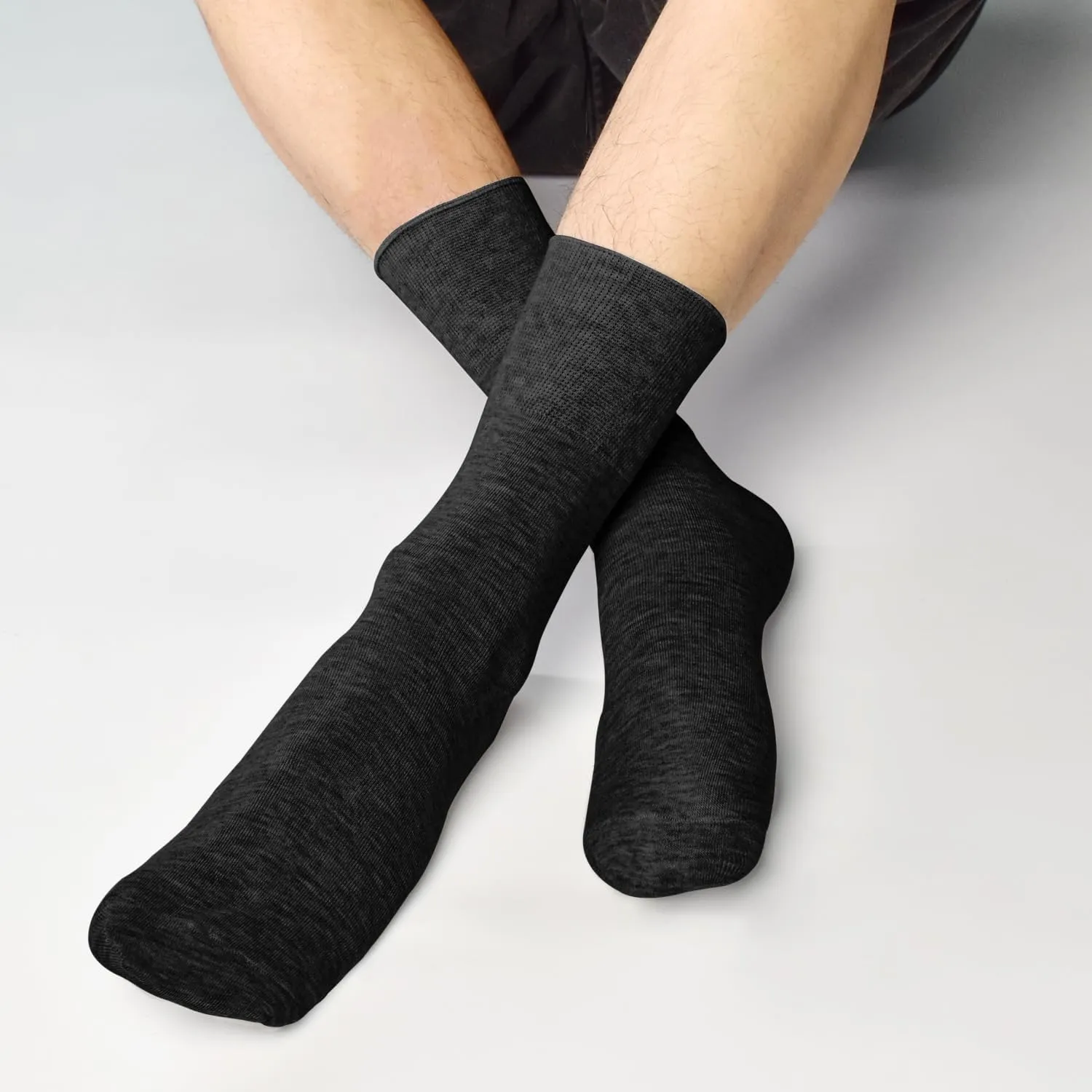 SkiBeaut Diabetic Crew Socks for Men, 8 Pairs Loose Cuff Mid-Calf Socks for Pregnant Women Elderly