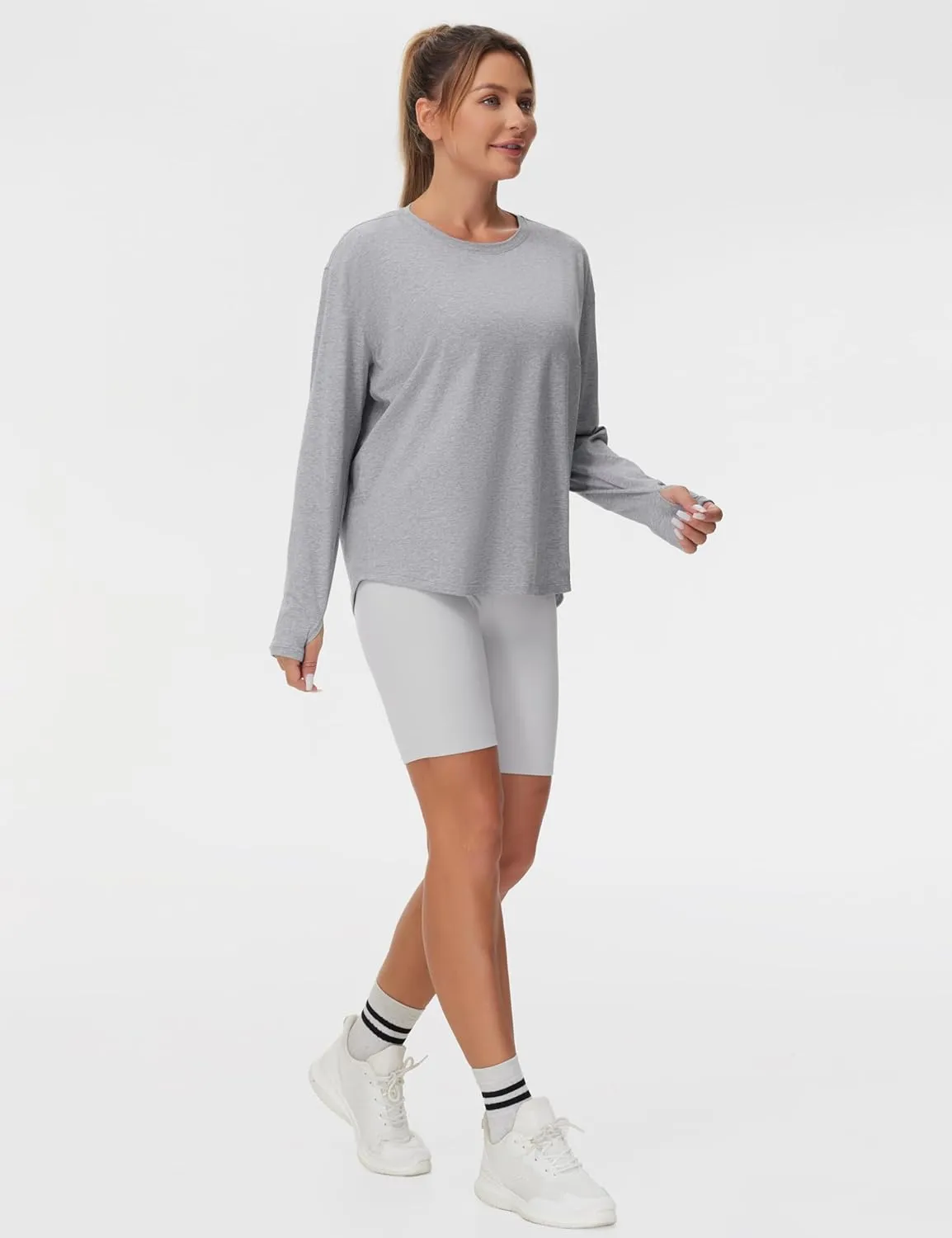 THE GYM PEOPLE Women's Long Sleeve Workout Shirts Back Loose Fit Running Tee Tops with Thumb Hole