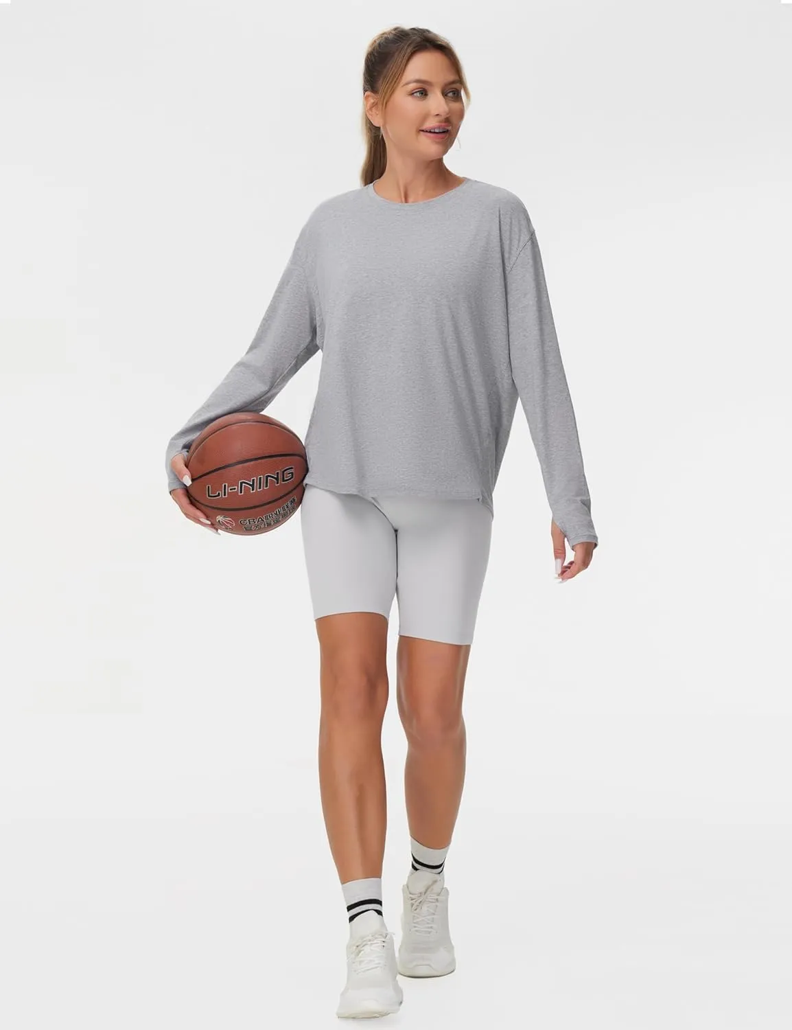 THE GYM PEOPLE Women's Long Sleeve Workout Shirts Back Loose Fit Running Tee Tops with Thumb Hole