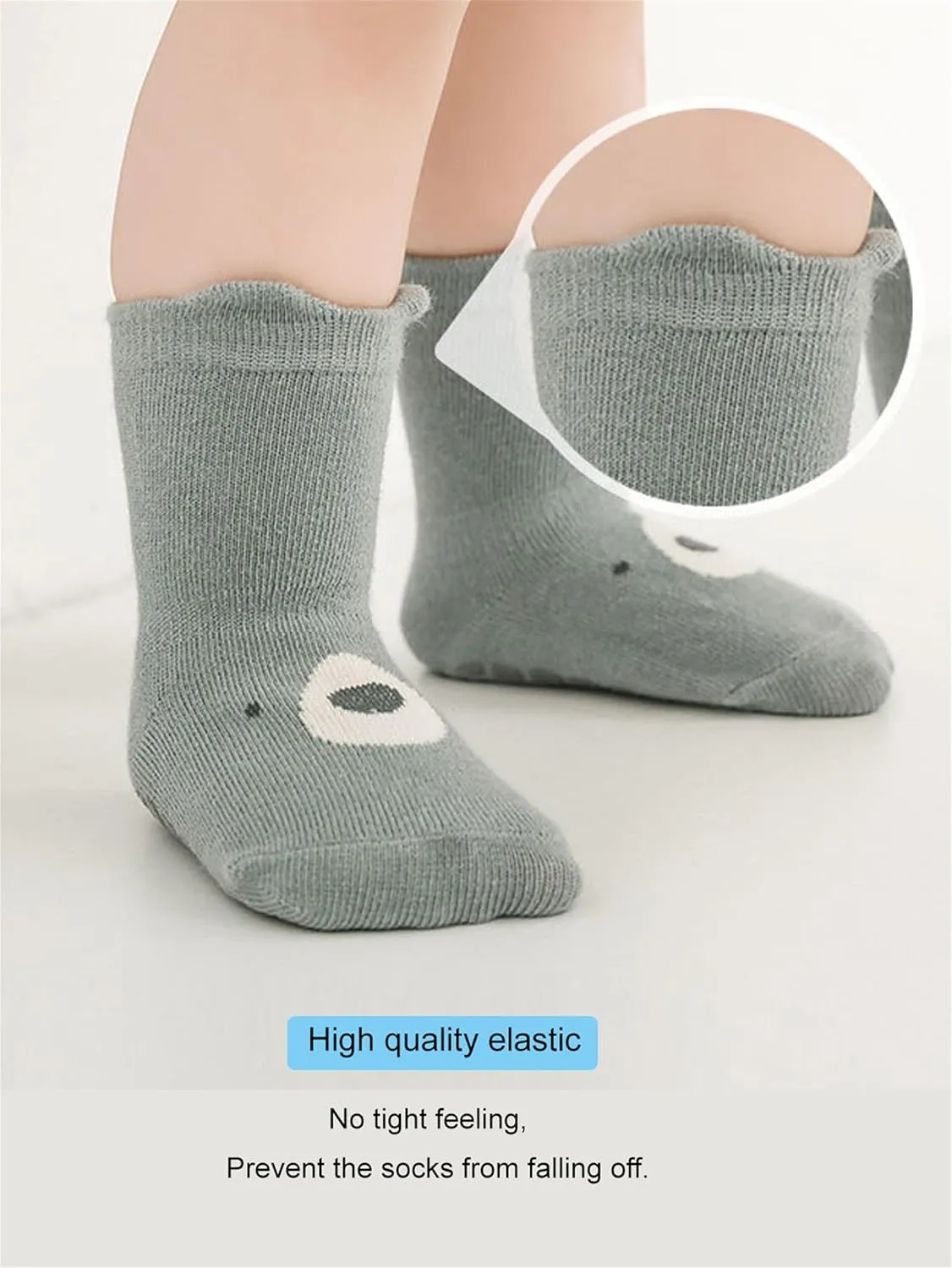 Toddler Non-Skid Socks with Grips Baby Girls Boys Anti-Slip Crew Cartoon Socks for Infants 10 Pairs