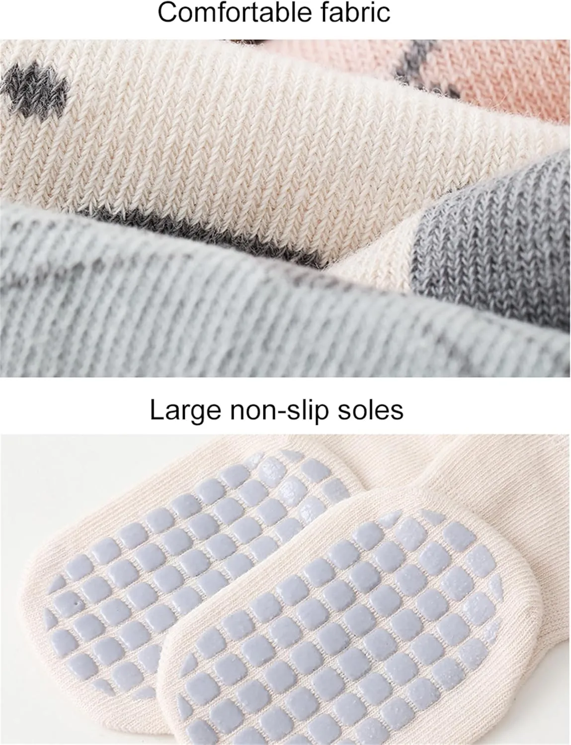 Toddler Non-Skid Socks with Grips Baby Girls Boys Anti-Slip Crew Cartoon Socks for Infants 10 Pairs