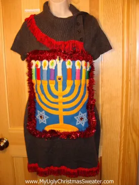 Ugly Christmas Sweater Party Hanukkah Sweater Dress (j194)