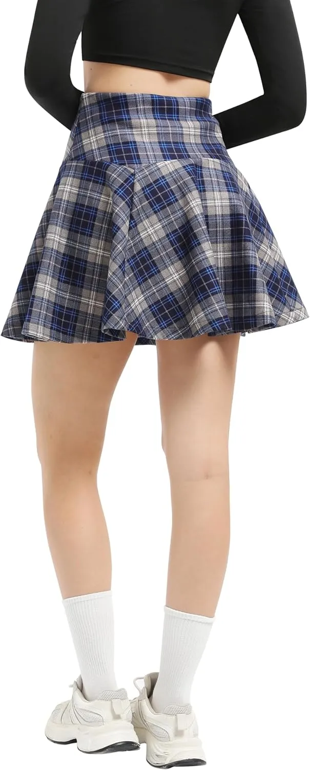 Urban CoCo Women's Vintage Elastic Waist Plaid Flared Mini Skater Skirt