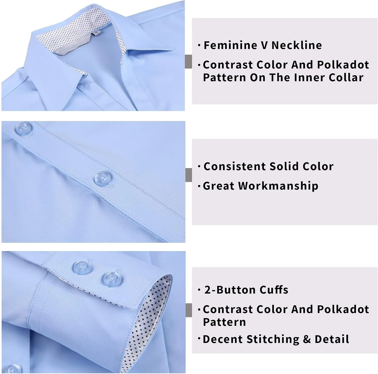WARHORSEE Womens Button Down Shirt Long Sleeve Work Dress Shirts, V Neck Easy Care Stretchy Business Casual Blouses for Women