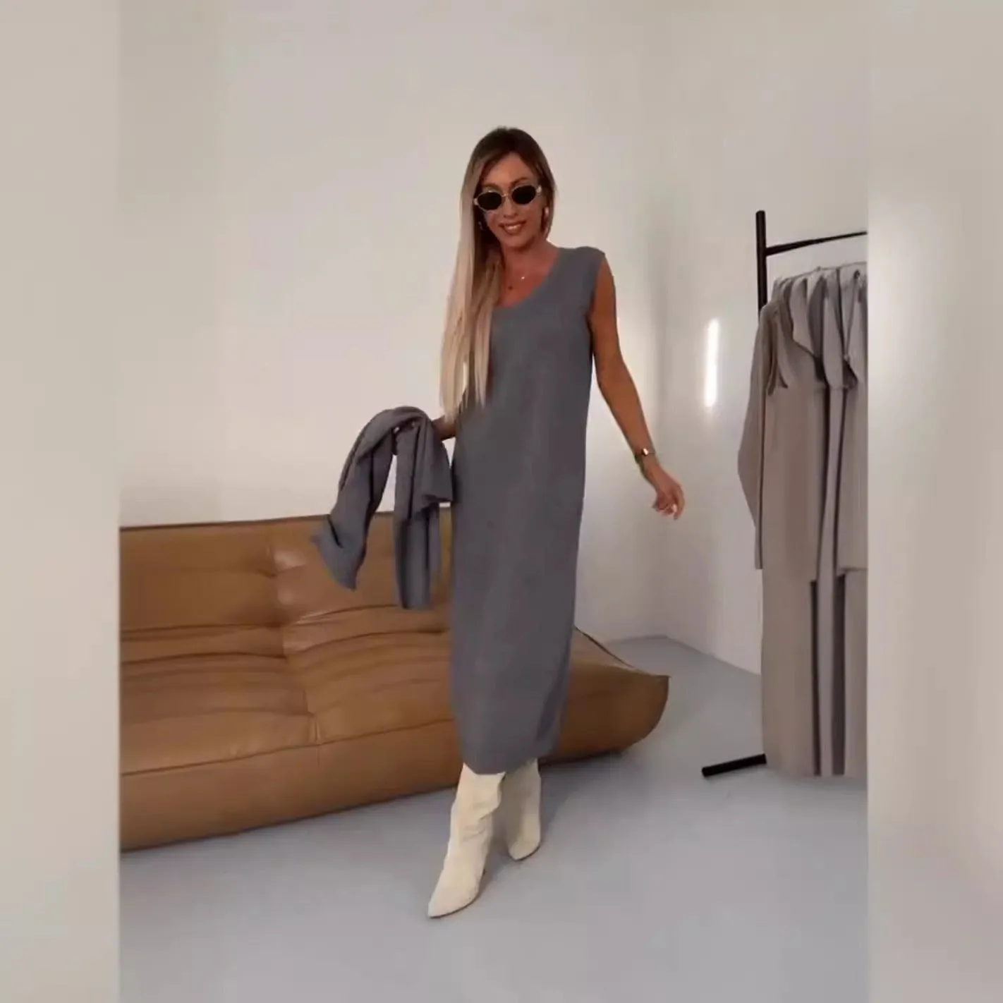 Warm & Cozy Autumn/Winter Knitted High Neck Long Sleeve Two Piece Sweater Dress