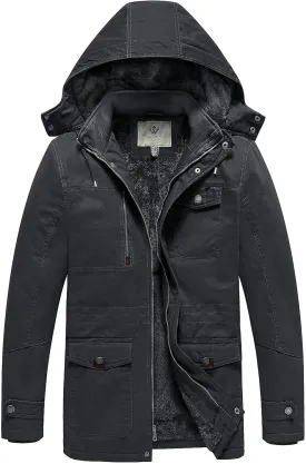 WenVen Men's Winter Thicken Cotton Parka Jacket Warm Coat with Removable Hood