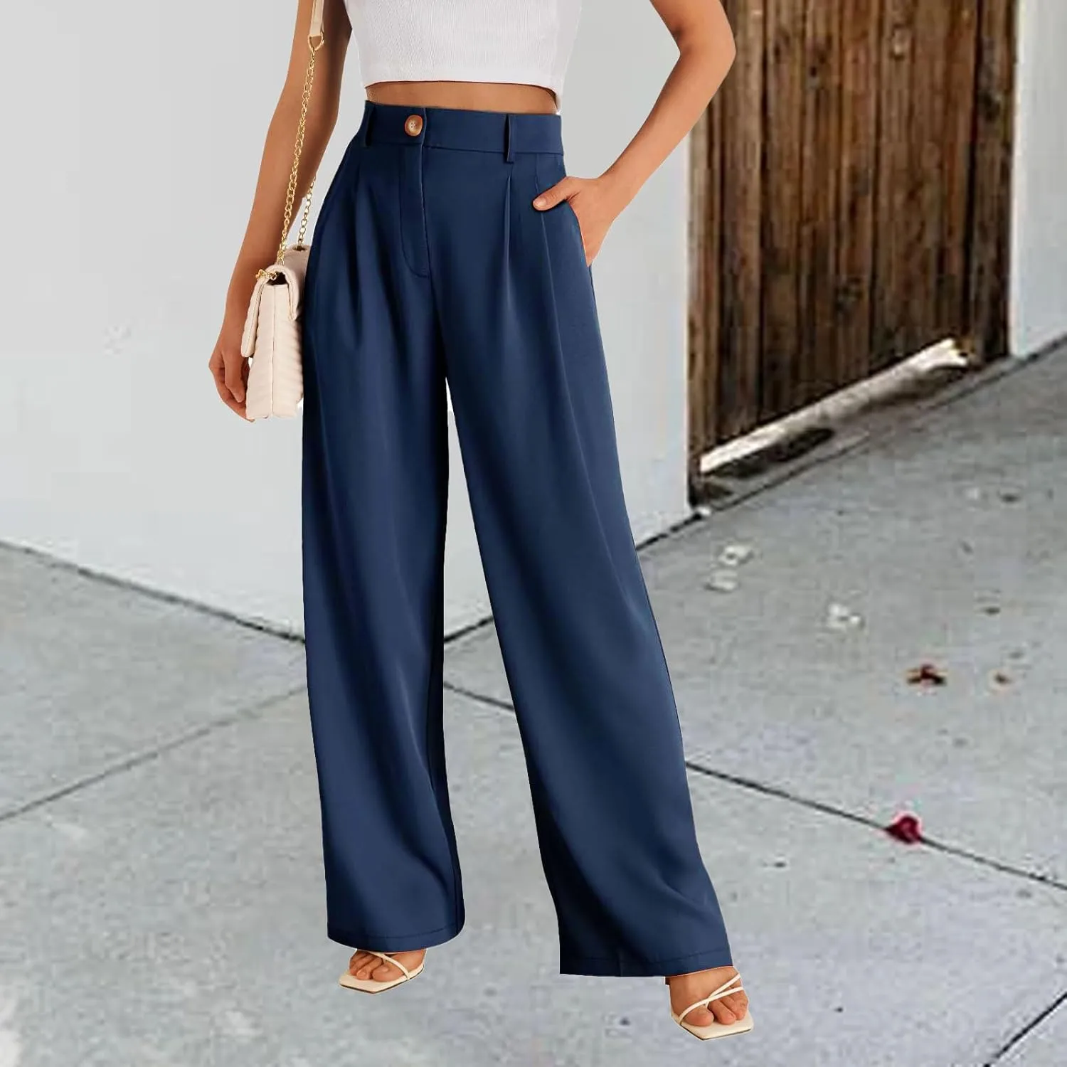 Wide Leg Dress Pants for Women Business Casual Work Trousers Long Straight Suit Pants High Waisted Slacks