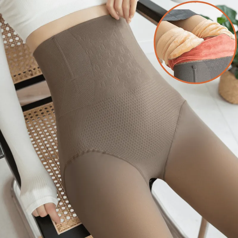 Women Fleece Lined Waist Shaper Thermal Translucent Tights