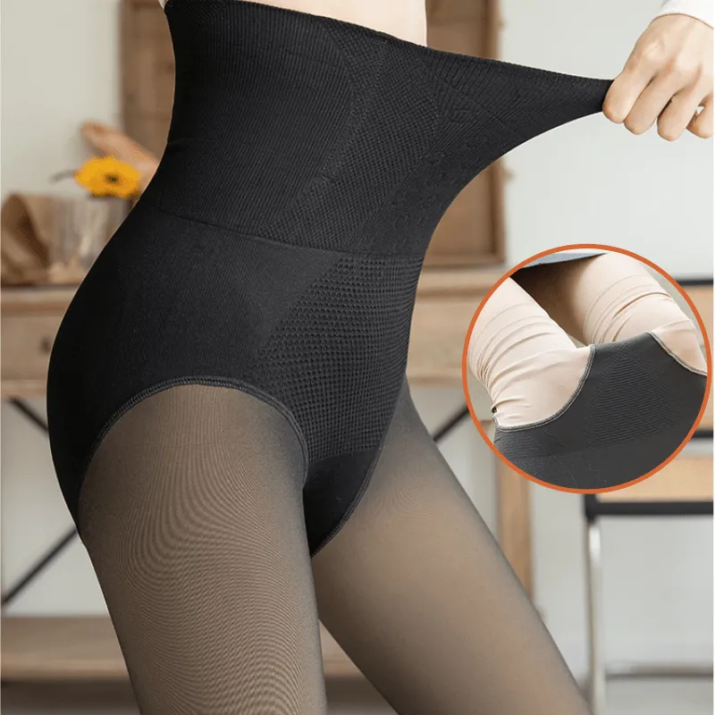 Women Fleece Lined Waist Shaper Thermal Translucent Tights