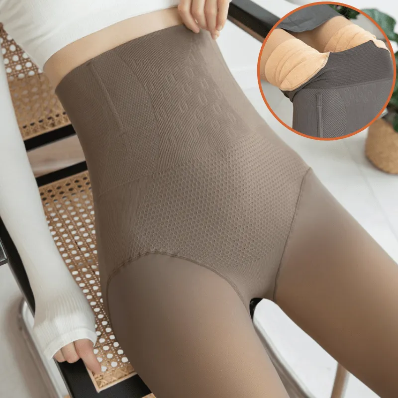 Women Fleece Lined Waist Shaper Thermal Translucent Tights