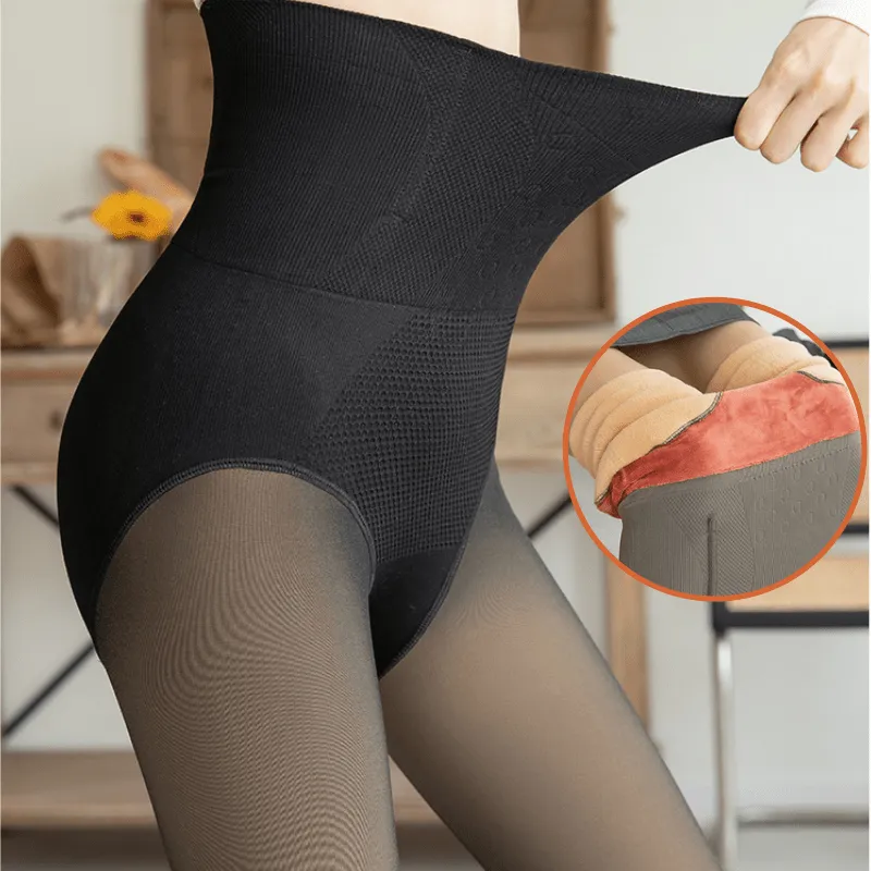 Women Fleece Lined Waist Shaper Thermal Translucent Tights