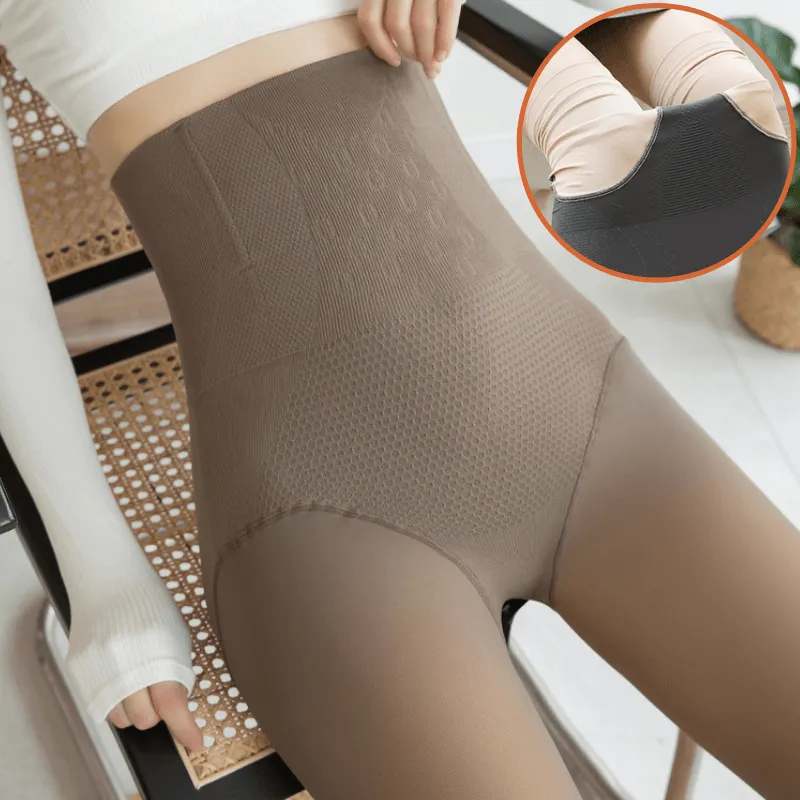 Women Fleece Lined Waist Shaper Thermal Translucent Tights