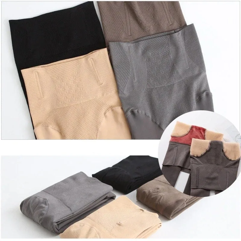 Women Fleece Lined Waist Shaper Thermal Translucent Tights