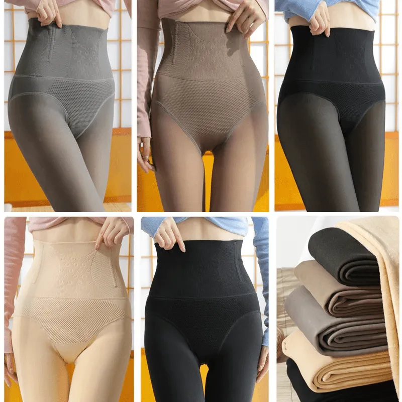 Women Fleece Lined Waist Shaper Thermal Translucent Tights