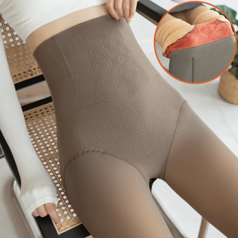 Women Fleece Lined Waist Shaper Thermal Translucent Tights
