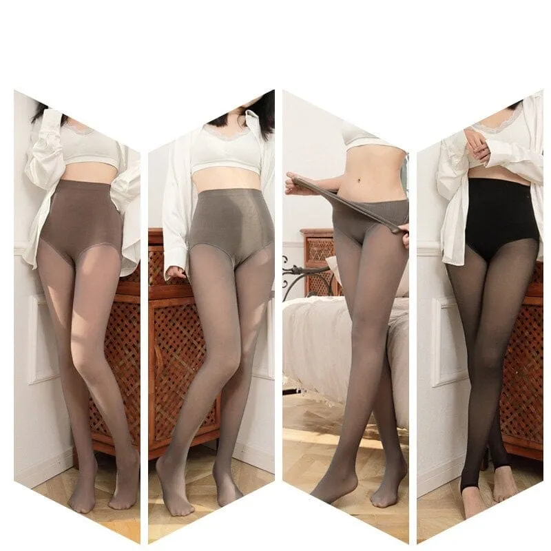 Women Fleece Lined Waist Shaper Thermal Translucent Tights