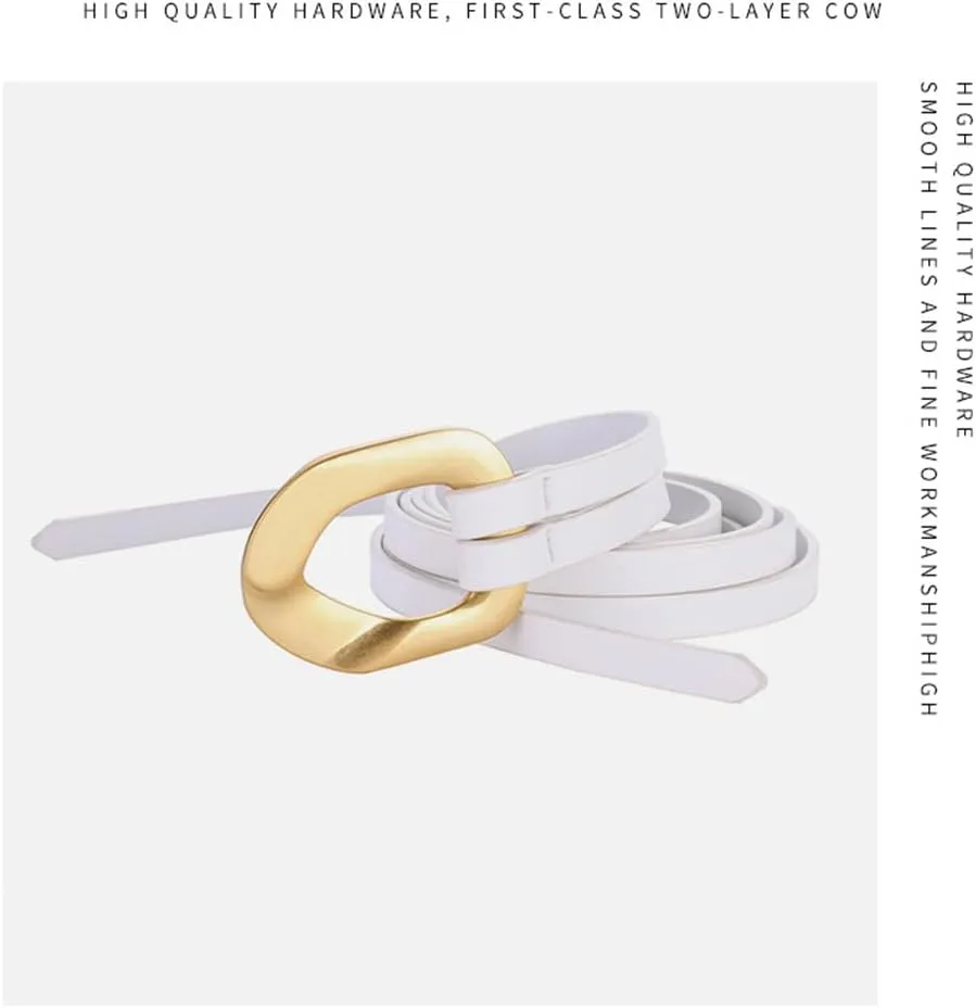 Women Genuine Leather Tie Belt Gold Buckle Double Strap Belts