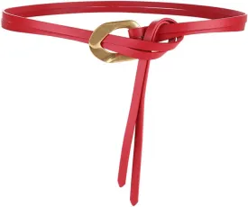 Women Genuine Leather Tie Belt Gold Buckle Double Strap Belts