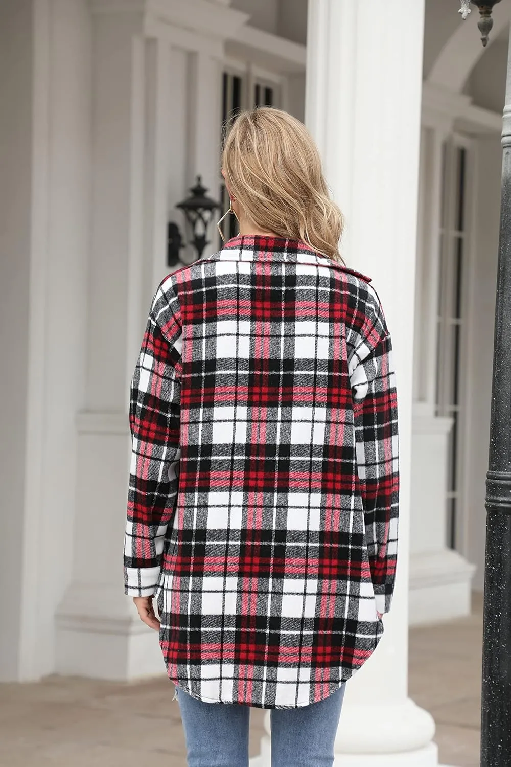 Women's Casual Long Sleeve Tops Fall Blouses Flannel Plaid Button-Down Shirt Jacket with Pockets